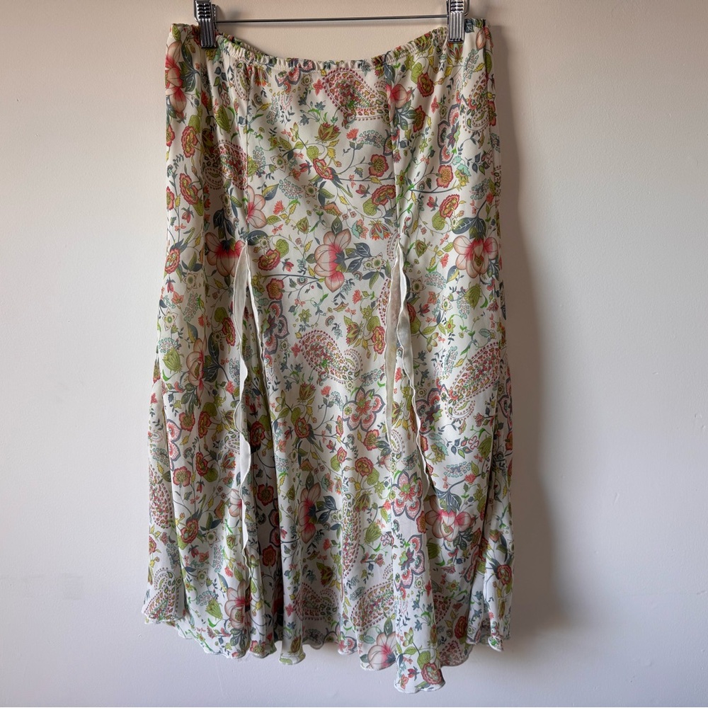 Vintage Bohemian Floral Frenzy Y2K Whimsical Midi Skirt Size M/L